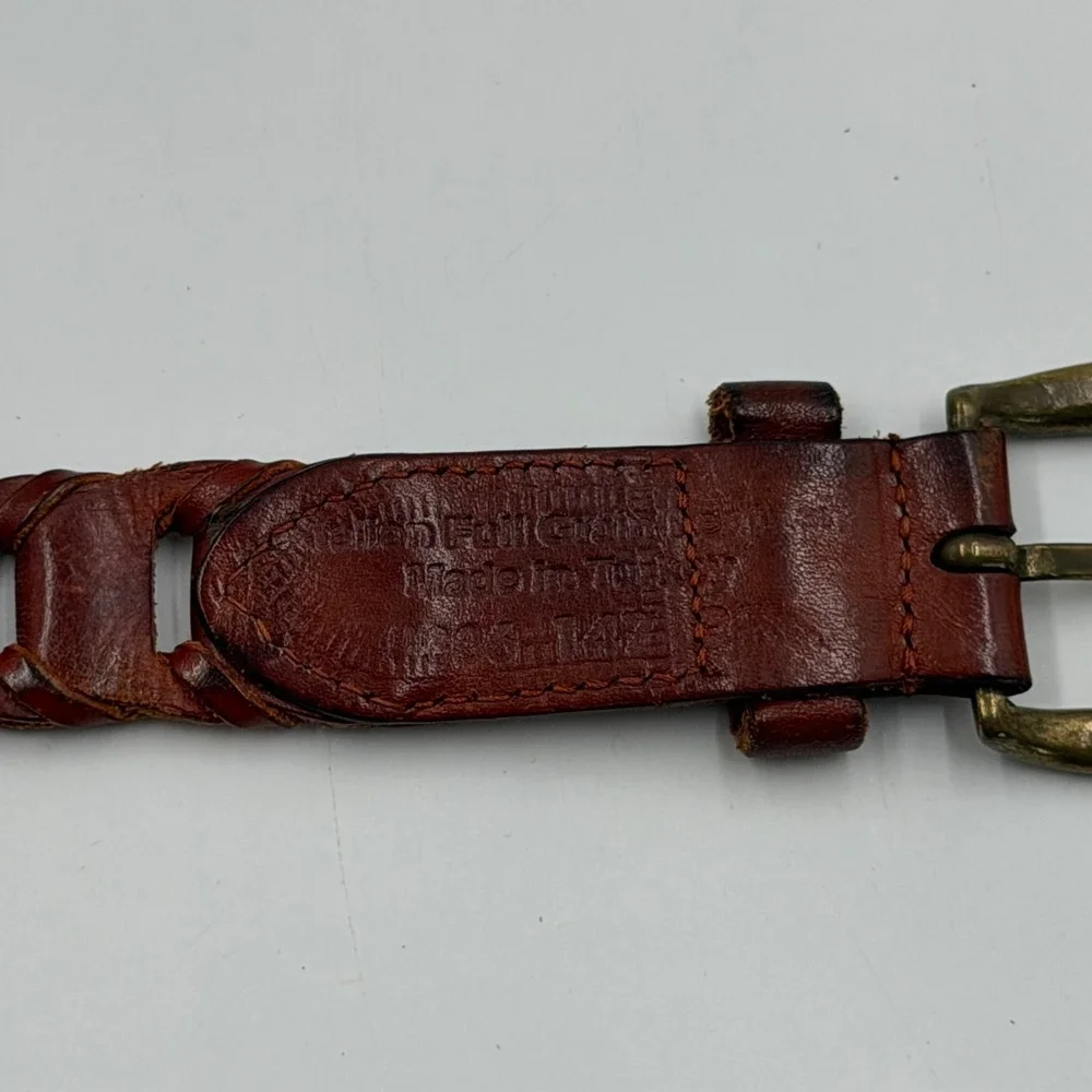 Vintage Tallen Mens Brown Italian Full Grain Leather Ladder Belt Made in Turkey